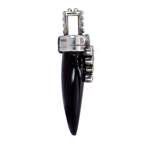 Karen Karch Draped Lucky Horn Amulet in Silver with Diamonds and Black Onyx Side View on White background