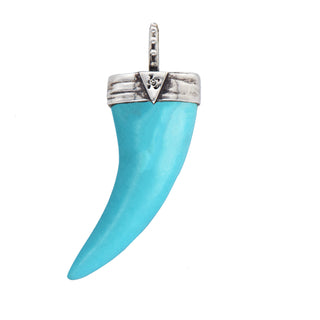 Karen Karch Back View of Draped Lucky Horn Amlet in Silver with Emeralds and Turquoise