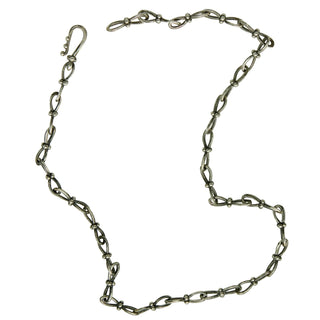 Karen karch Jaipur Infinite sterling silver handmade chain with figure eight shaped links detailed with 4 balls at the center, designed to be worn as a necklace or wrapped around the wrist.