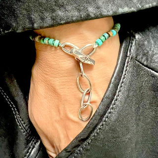 OUTSHINE TOGGLE BRACELET, SILVER & TURQUIOSE
