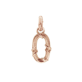Karen Karch textured 10k rose gold charm in the shape of the letter 'O' with a vine-detail and rectangular bail on white background.