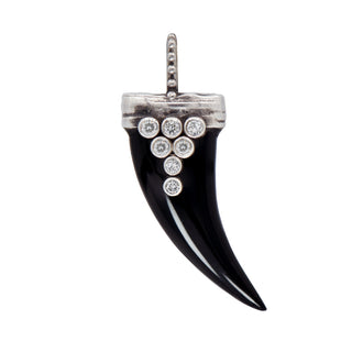Karen Karch Draped Lucky Horn Amulet in Silver with Diamonds and Black Onyx on White background