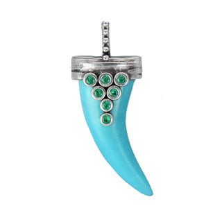 Karen Karch Draped Lucky Horn Amlet in Silver with Emeralds and Turquoise