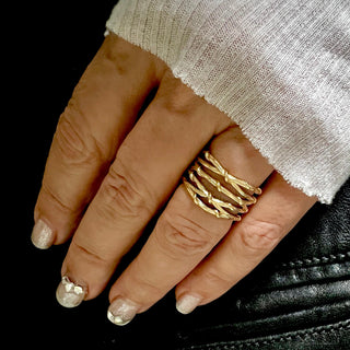 Karen Karch 18k yellow gold Gladiator Vine 6-band Ring on a hand