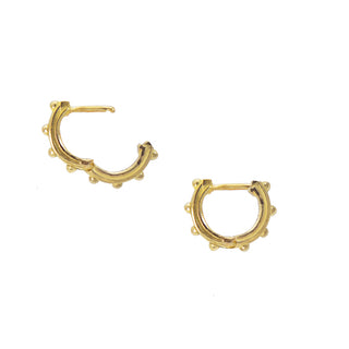 Karen Karch Jaipur Evermore gold xs sleeper hoop earrings on a white background, side view open and closed