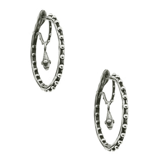 Karen Karch Jaipur Evermore pair of 1-inch silver hoop earrings with a repeating ball detail and drops centered