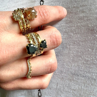 Karen Karch Jaipur Collecton 18ky, 18kw, 18kr diamond rings styled on hand.