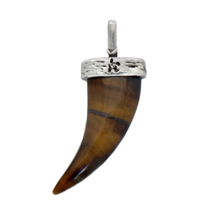 Karen Karch Silver Tigers Eye Horn  Amulet , back view, on white.