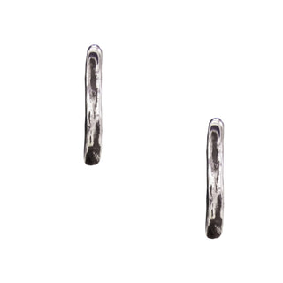 Karen Karch  pair of silver post bar earrings with a weathered look on a white background.