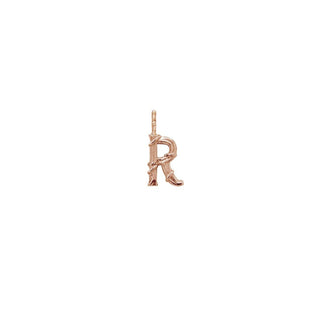 Karen Karch Textured Rose Gold Mini Entwined Letter 'R' pendant on a white background.