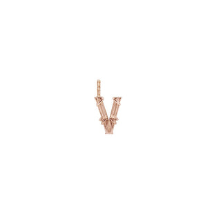 Karen Karch Textured Rose Gold Mini Entwined Letter 'V' pendant on a white background.
