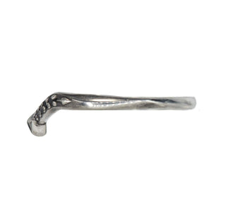 Karen Karch by Deme Wolfe Royal Dune Curved Silver ring with small black dimaonds on the front with a silver diamond shape in the center, side view, on a white background