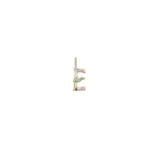 Karen Karch Textured White Gold Mini Entwined Letter 'E' pendant on a white background.