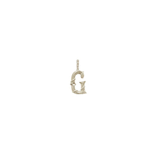 Karen Karch Textured White Gold Mini Entwined Letter 'G' pendant on a white background.