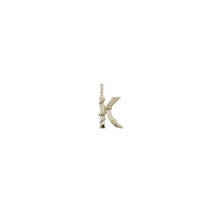 Karen Karch Textured White Gold Mini Entwined Letter 'K' pendant on a white background.