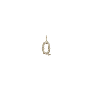 Karen Karch Textured White Gold Mini Entwined Letter 'Q' pendant on a white background.