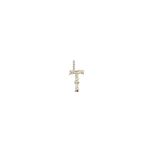 Karen Karch Textured White Gold Mini Entwined Letter 'T' pendant on a white background.