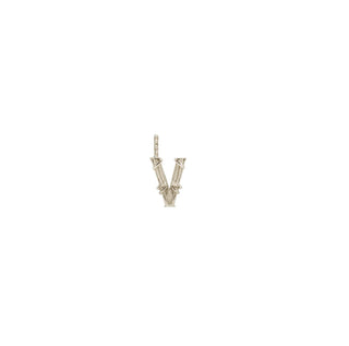 Karen Karch Textured White Gold Mini Entwined Letter 'V' pendant on a white background.