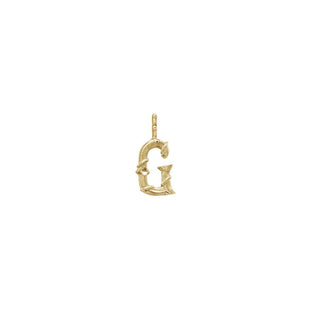 Karen Karch Textured Yellow Gold Mini Entwined Letter 'G' pendant on a white background.