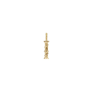 Karen Karch Textured Yellow Gold Mini Entwined Letter 'I' pendant on a white background.