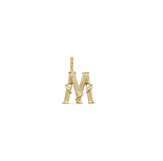 Karen Karch Textured Yellow Gold Mini Entwined Letter 'M' pendant on a white background.