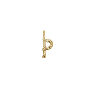 Karen Karch Textured Yellow Gold Mini Entwined Letter 'P' pendant on a white background.