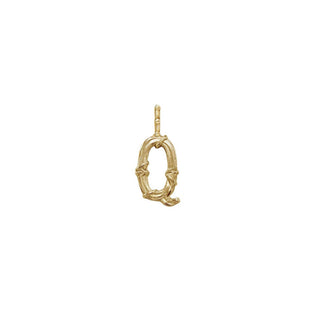 Karen Karch Textured Yellow Gold Mini Entwined Letter 'Q' pendant on a white background.