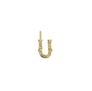 Karen Karch Textured Yellow Gold Mini Entwined Letter 'U' pendant on a white background.