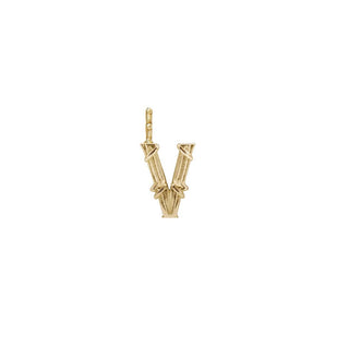 Karen Karch Textured Yellow Gold Mini Entwined Letter 'V' pendant on a white background.