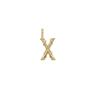 Karen Karch Textured Yellow Gold Mini Entwined Letter 'X' pendant on a white background.