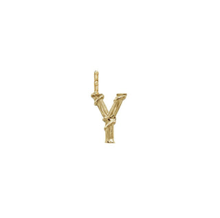 Karen Karch Textured Yellow Gold Mini Entwined Letter 'Y' pendant on a white background.