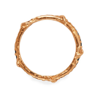 Karen Karch Black Diamond Studded Vine eternity band in rose gold, top view, on white background.