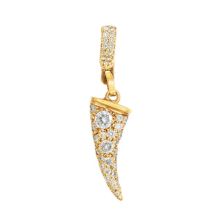 KAREN KARCH Diamond-studded Horn Amulet on Diamond Bail Yellow Gold on White Background