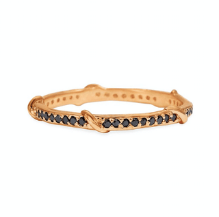 Karen Karch Black Diamond Studded Vine eternity band in rose gold on white background.