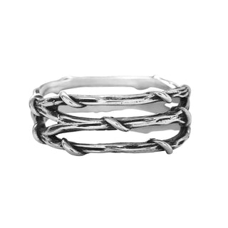 Karen Karch Silver Triple Vine Ring, side view, on white background.