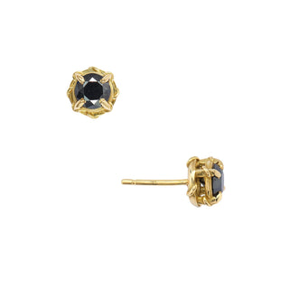 Karen Karch Black Diamond Yellow Gold Vine & Thorn Stud Earrings, front and side view