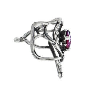 Karen Karch Silver Jaipur Rose Tattoo Marquise Rose Cut Ruby Ear Cuff one side on  white background.