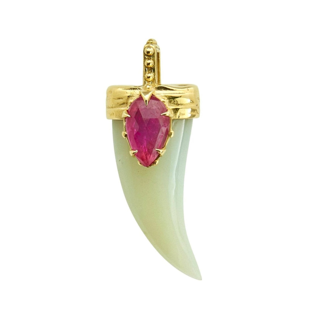 JAIPUR DRAPED PEAR LUCKY HORN AMULET, RUBY & MOONSTONE – Karen Karch