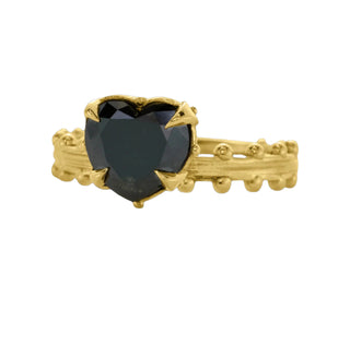 KAREN KARCH Jaipur Swing Heart Solitaire black diamond 18ky ring with a four-claw demi-bezel and a textured ball detail gold band.