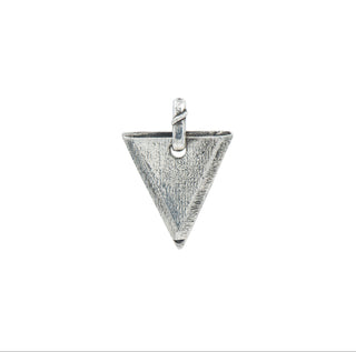Back side of Karen Karch Silver triangle pendant on a white background