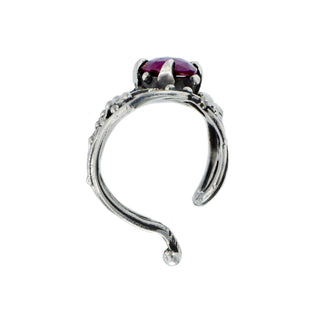 Karen Karch Silver Jaipur Rose Tattoo Marquise Rose Cut Ruby Ear Cuff top view on white background.