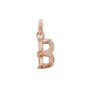 Karen Karch textured 10k rose gold charm in the shape of the letter 'B' with a vine-detail and rectangular bail on white background.