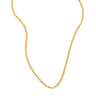 Close up of a Karen Karch 1.8mm 14k yellow gold cable chain with oval shape links on white background.
