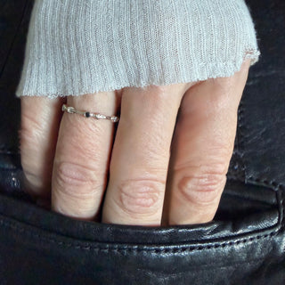 Karen karech Diamond Dotted White Gold Band with Colorless diamond and black diamond on hand