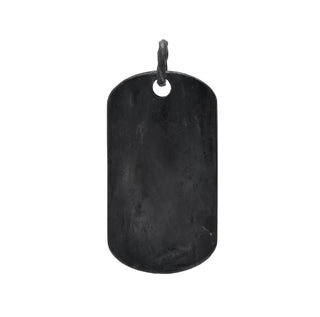 Karen Karch blackened silver dog tag pendant on a white background
