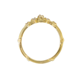 Karen Karch 18k Yellow Gold Diamond Tokyo Floating Star Ring, top view, with Baguette Diamond Center Stone and Princess Cut  Diamond in Cluster Shape on white background, 