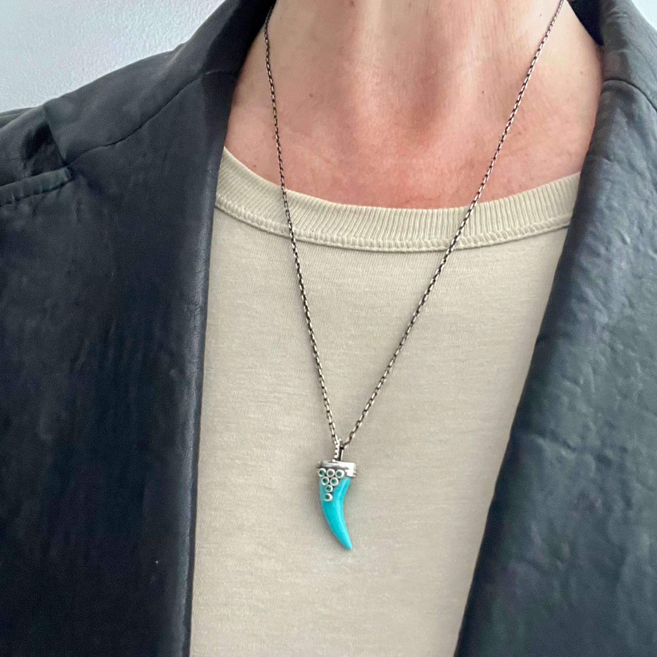 DRAPED LUCKY HORN, TURQUOISE EMERALD SILVER – Karen Karch