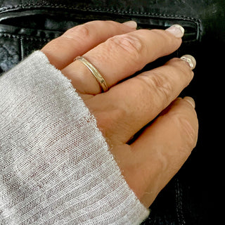 Karen Karch Everlasting Weathered 18k Rose Gold Narrow Band on hand.