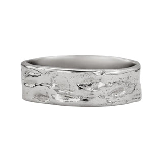 Karen Karch Everpresent Weathered Irregular edge Platinum 7.5 mm band on white background.
