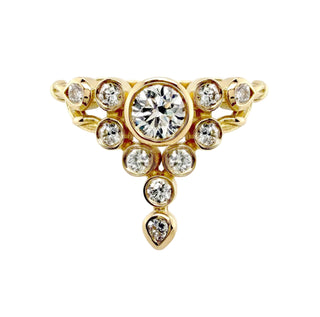 Karen Karch 18k yellow gold Diamond bezel set Floating Star Ring front view on white